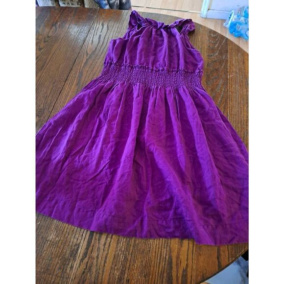 Med Nine West Purple Linen Sleeveless Tank Strap Ruffle Shirred Summer Sundress - Picture 3 of 3